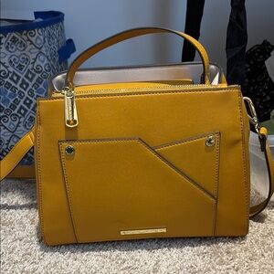 Steve Madden Gold and Yellow Satchel with Structured Design and Adjustable Strap